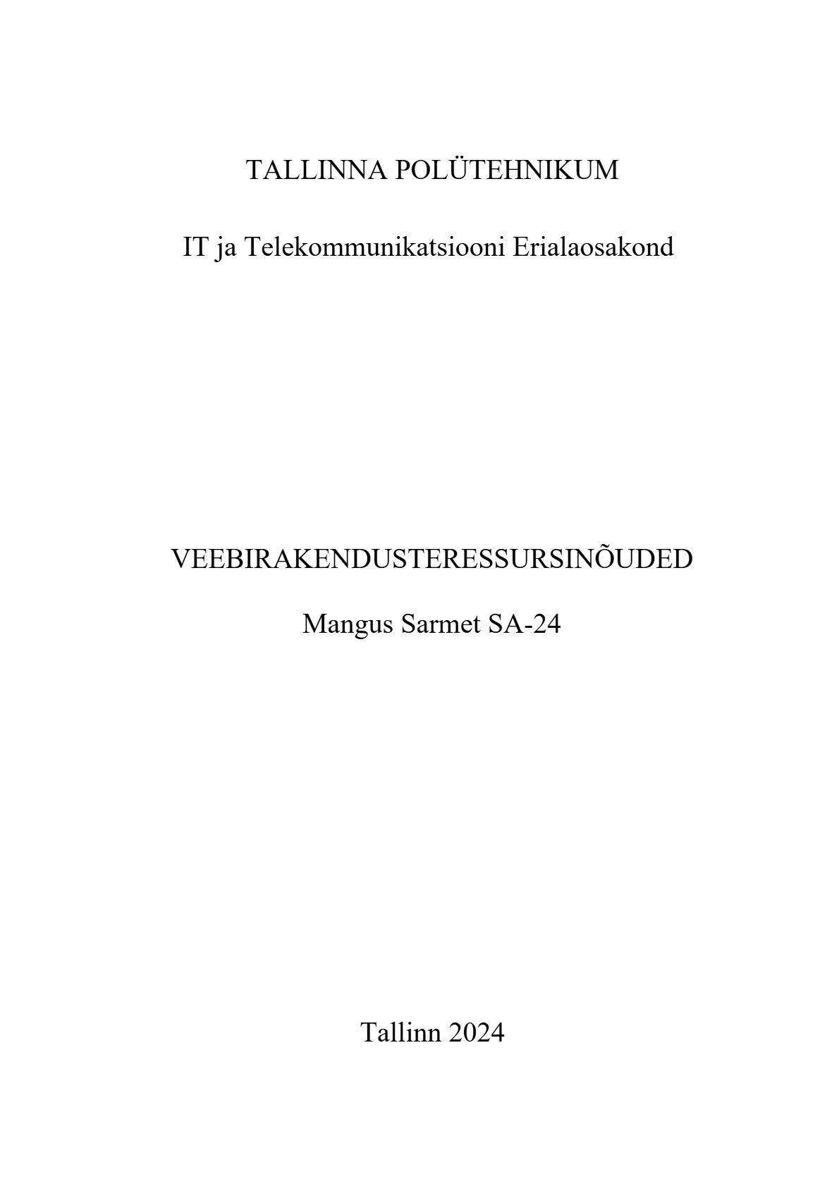 Veebirakenduse ressursinõuded, eelvaade