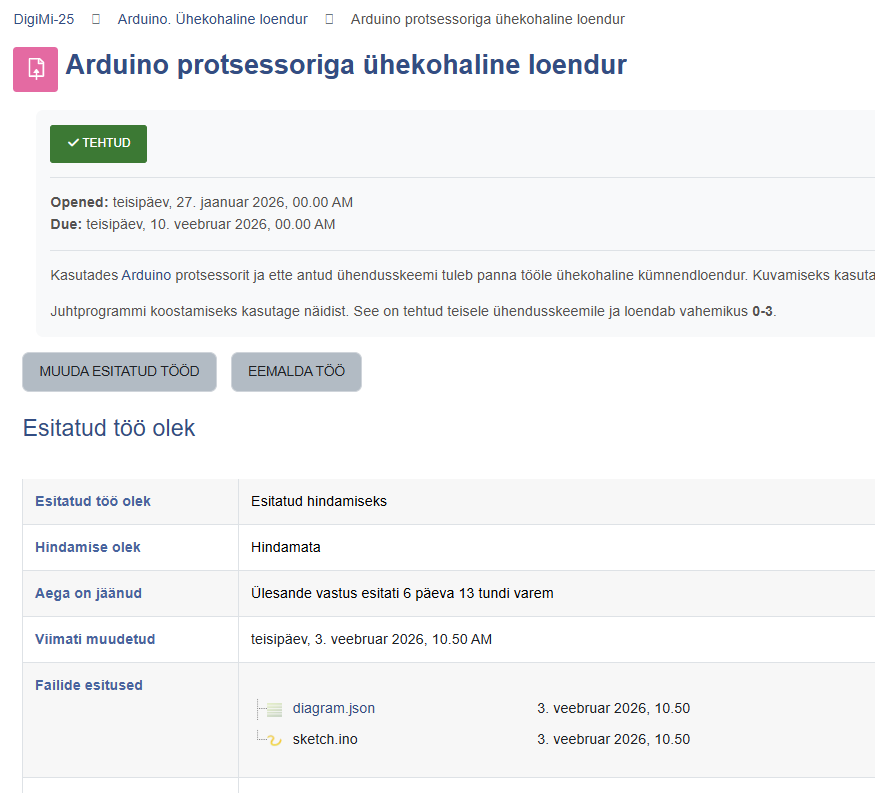 Arduino protsessoriga ühekohaline loendur, eelvaade
