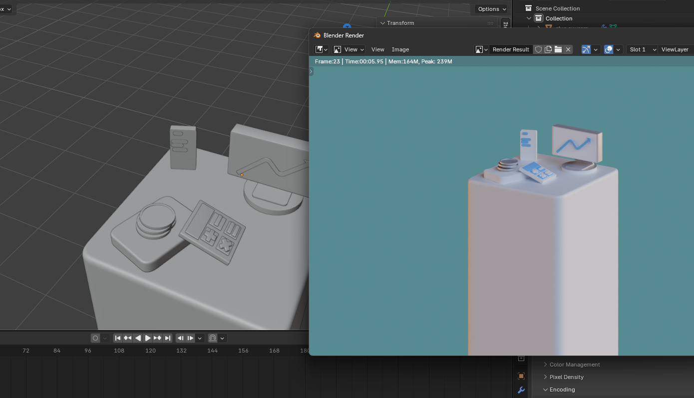Blender: Stseen 1 — iseseisev töö õppevideote järgi, eelvaade