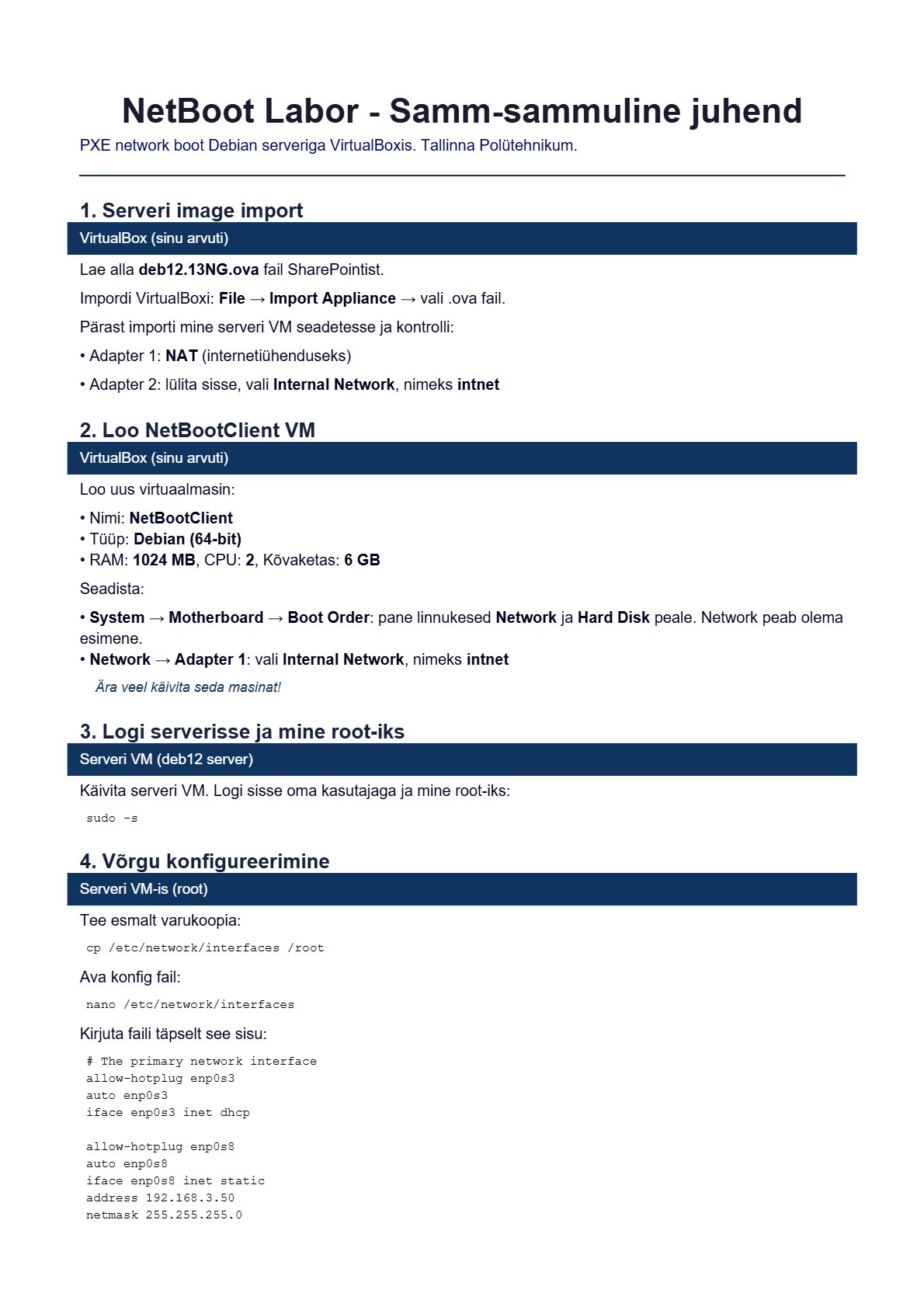 NetBoot Labor, eelvaade