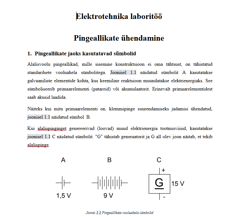 Elektrotehnika laboritöö pingeallikad, eelvaade