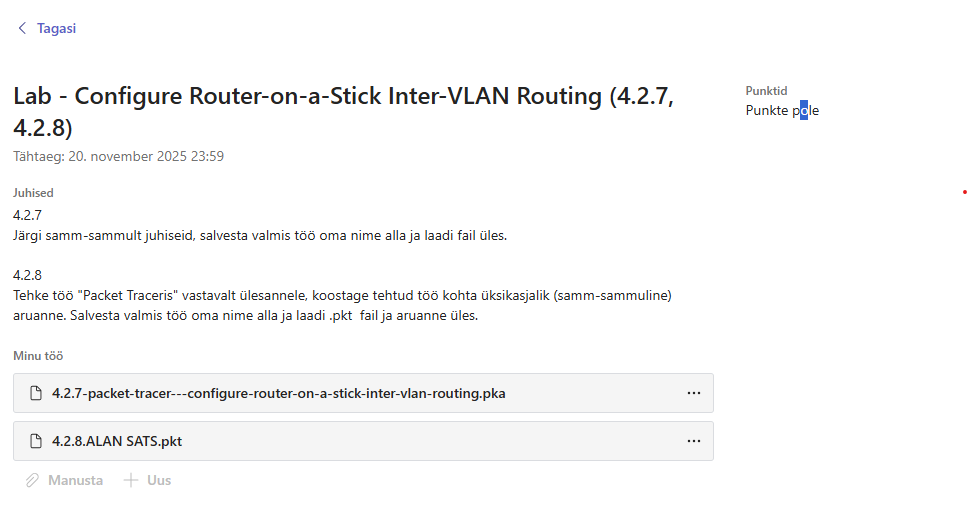 Lab - Configure Router-on-a-Stick Inter-VLAN Routing (4.2.7, 4.2.8), eelvaade